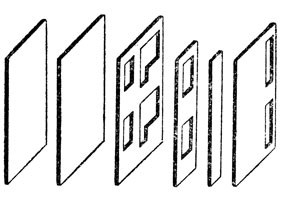 Рис. 4. Шесть видов сотовых панелей, из которых можно собирать дома любой формы и с разным числом этажей