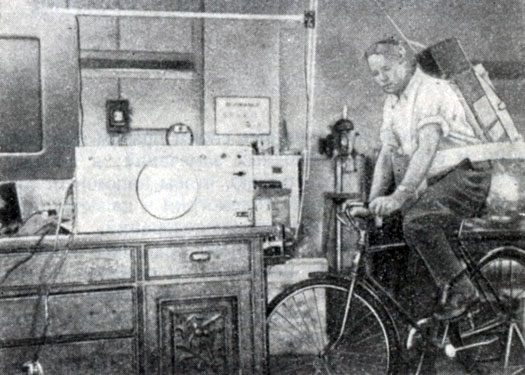 Фиг. 1. Одна из первых попыток (1947) измерения физиологических параметров у движущегося субъекта методом телеметрии
