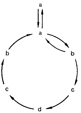 Рис. 1. Схема цикла развития риккетсий. a, b, c, d - формы риккетсий
